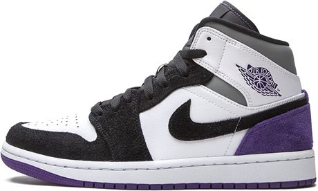 Nike Air Jordan 1 Mid SE Shoes - Men - White/ Court Purple-Black - Size 10