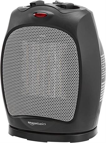 Amazon Basics 1500W Oscillating Ceramic Heater with Adjustable Thermostat, Black