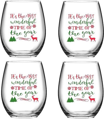 Futtumy It's the Most Wonderful Time of the Year Stemless Wine Glass 15oz- 4/set