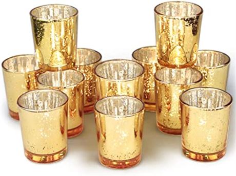 Volens Gold Votive Mercury Glass Tealight Candle Holder Set of 12