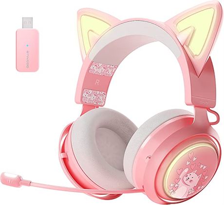 SOMIC GS510 Cat Ear Headset Wireless Gaming Headset -PS5/ PS4/ PC Pink Headset