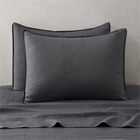 ATLINIA Linen Pillowcases Set of 2, King Size 20'' x 36'' Pillow Case, Dark Grey