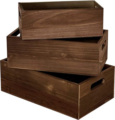 Steezu Nesting Wood Storage Boxes, Burnt Umber Stained Wooden Box Set of 3