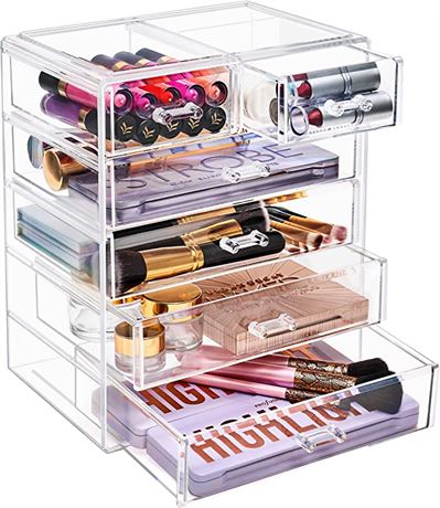 Acrylic Clear Makeup Organizer, Storage for Vanity (4 Large, 2 Small Drawers)