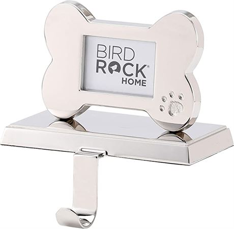 BIRDROCK HOME Dog Bone Photo Stocking Holder for Mantel | Chrome