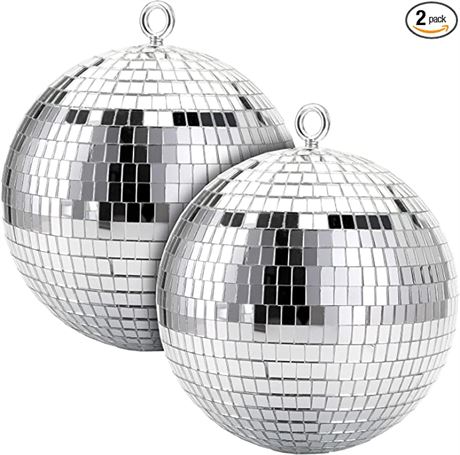 Suwimut 2 Pack Disco Light Mirror Ball, 8 Inches - Silver