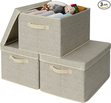 GRANNY SAYS Fabric Boxes with Lids, Honey Beige