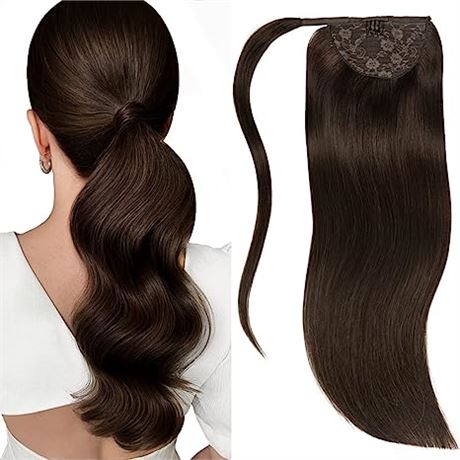 Lacerhair Dark Brown Human Hair Extensions Ponytail 14 Inch