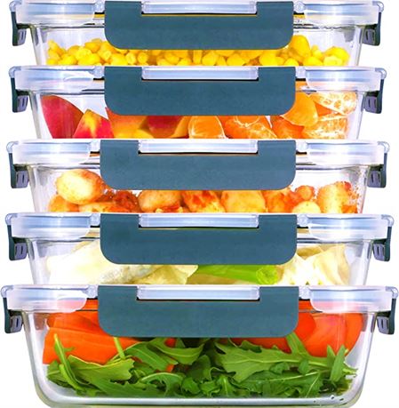 Brieftons Glass Meal Prep Containers: 5 Pack, 30 Oz BPA-Free