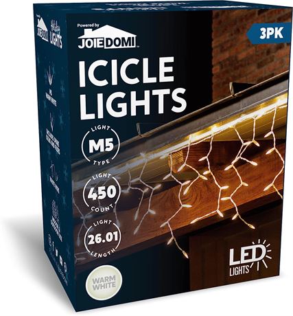 Joiedomi 450 LED Icicle Christmas Lights 26.01FT Warm White