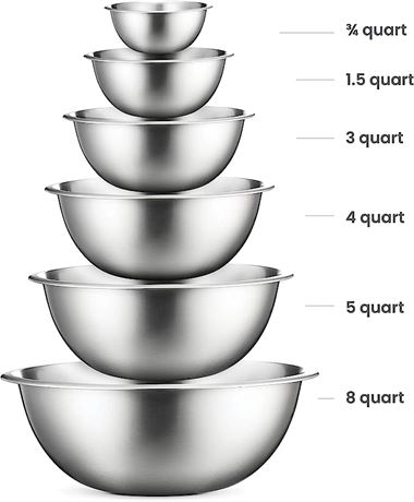 FineDine Premium Stainless Steel Mixing Bowls (Set of 6)