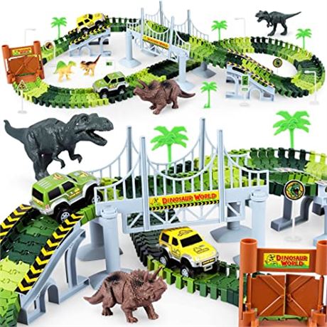 Dinosaur Toys-187 Pcs Create A Dinosaur World Road Race-Flexible Track