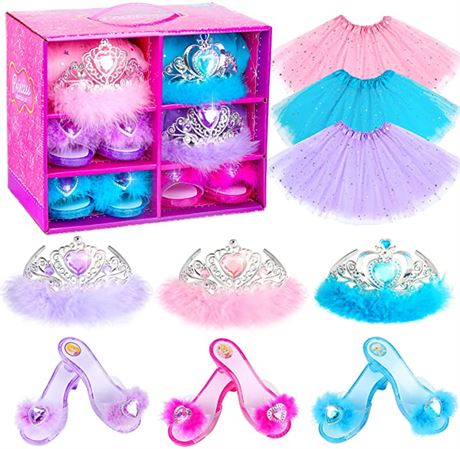 BIBUTY Princess Dress Up Shoes Princess Dresses for Girls 3 Sets