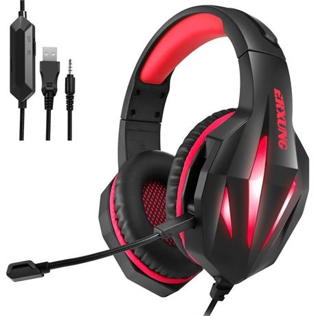 ERXUNG J5 Head-Mounted Gaming Wired Headset (Black Red)