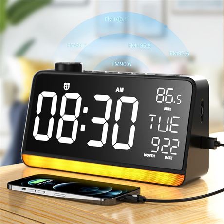 Dekala Alarm Clocks for Bedrooms 9" Large Display Digital Clock Radio