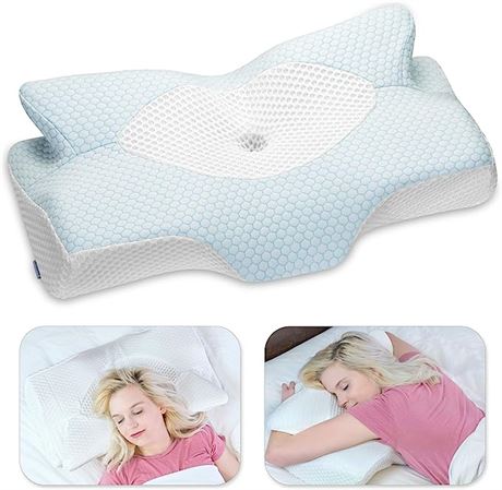 Elviros Cervical Memory Foam Pillow - Blue