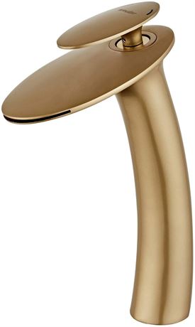 Wovier Brushed Gold Waterfall Bathroom Sink Faucet with Supply Hose