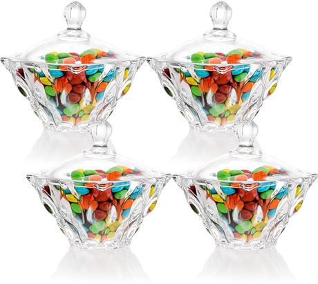 ZENFUN 4 Pack Glass Candy Dish with Lid