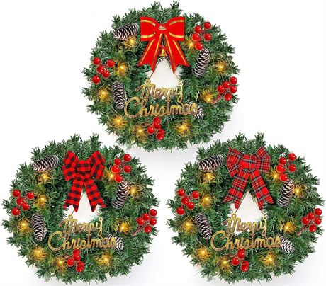 TURNMEON 3 Pack Prelit Christmas Wreath