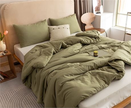 ROSGONIA Olive Green Comforter 3pcs Queen Comforter Reversible