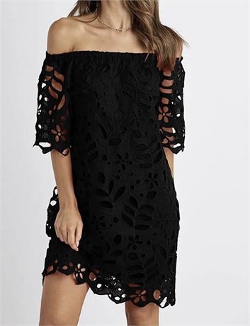 Pretty Garden Black Over The Shoulder Mini Dress - Large