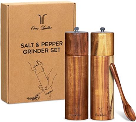 Our Ludho Wooden Salt And Pepper Grinder Set - 8" Acacia Wood Mill Set