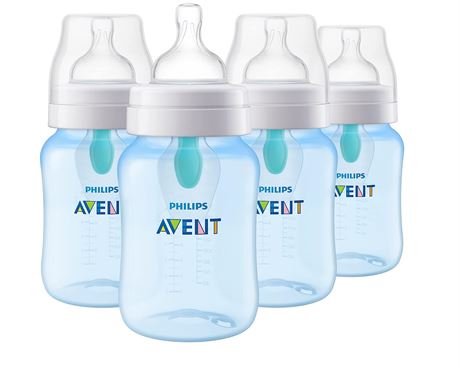 Philips AVENT Anti-Colic Baby Bottle with AirFree Vent, 9oz, 4pk, Blue