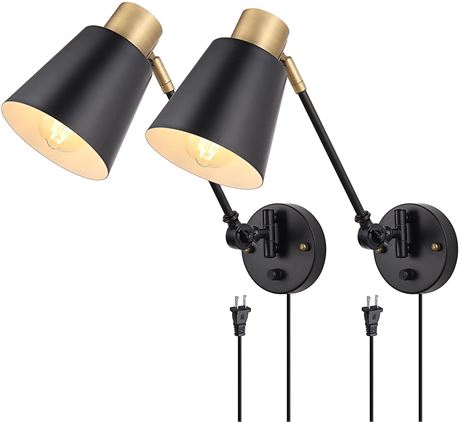 ENCOMLI Plug in Wall Sconces Set of Two Swing Arm Sconces