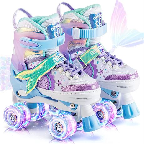 NEMONE Mermaid Adjustable Light up Roller Skates for Girls Size Small