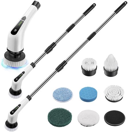 Electric Cordless Bath Tub Power Scrubber with Long Handle & 7 Replaceable Heads