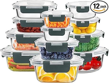 FREYBLI 24-Piece Glass Food Storage Containers with Lids