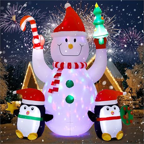 7ft Xmas Inflatable Snowman with Penguins and Hand Ornaments