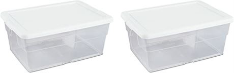 Sterilite 16 Quart Basic Clear Storage Box with White Lid (Pack of 2)