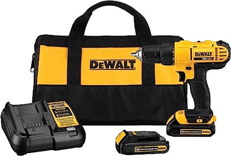 DEWALT 20V Max Cordless Drill / Driver Kit, Compact, 1/2-Inch (DCD771C2), Yellow