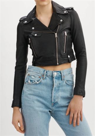 Lamarque Ciara Leather Crop Ciker Jacket, Small, Black