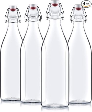 Bormioli Rocco Ciara Clear Glass Bottles with Stopper, Set of 4