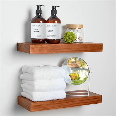 Homeforia Rustic Farmhouse Floating Shelves - Wooden Shelves Honey Oak