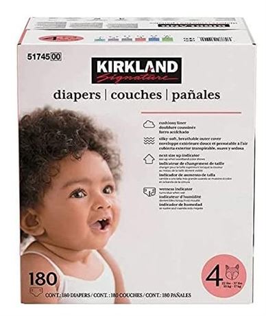 Kirkland Signature Diapers, Size 4 (22-37 Pounds), 198 Count