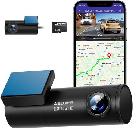 AZDOME 4K Dash Cam Front and Rear, Built in 5G WiFi & GPS & Voice Control