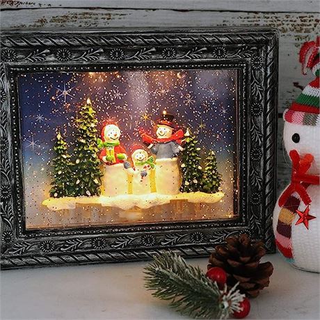 Eldnacele Snowman Family Musical Snow Globe Light up Photo Frame