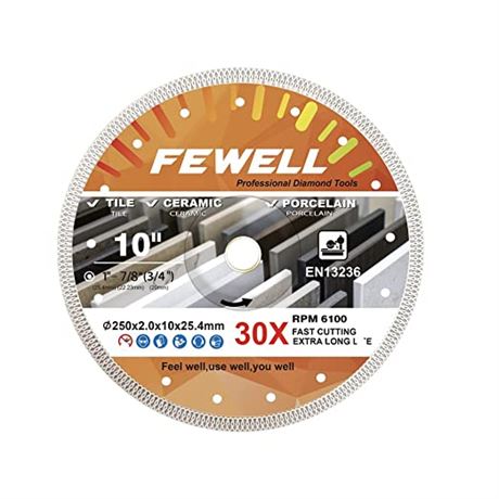 FEWELL 10 Inch Diamond Tile Blade Porcelain Saw Blade