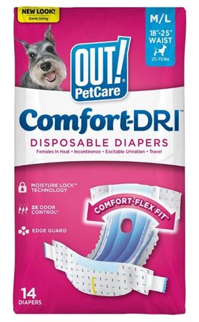 OUT! Disposable Female Dog Diapers, 96 Count, Med/Lg