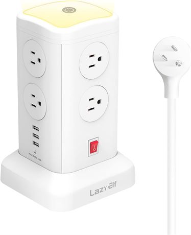 Surge Protector Power Strip Tower with Night Light (White)