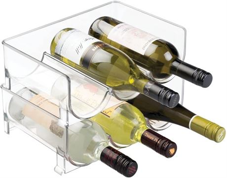 mDesign Stackable Plastic 3 Bottle Refrigerator Wine Rack - 2 Pack