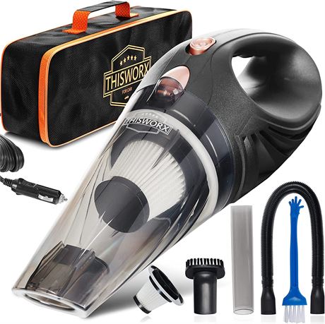 ThisWorx Car Vacuum Cleaner 12V High Power Handheld 16 Ft Cord & Bag