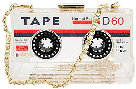 KUANG! Women Retro Cassette Shoulder Bag Tape Shaped Recorder Crossbody Purse