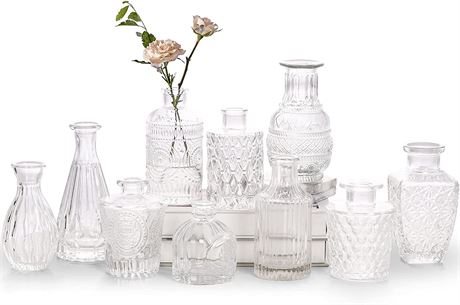 Glass Bud Vase Set of 10 - Small Vases for Flowers