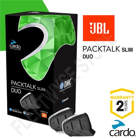 Cardo PACKTALK Slim Motorcycle Bluetooth Headset - Black, Dual Pack