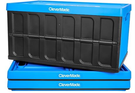 CleverMade 11.98 Gallon Plastic Storage Bins Neptune Blue, Set of 3