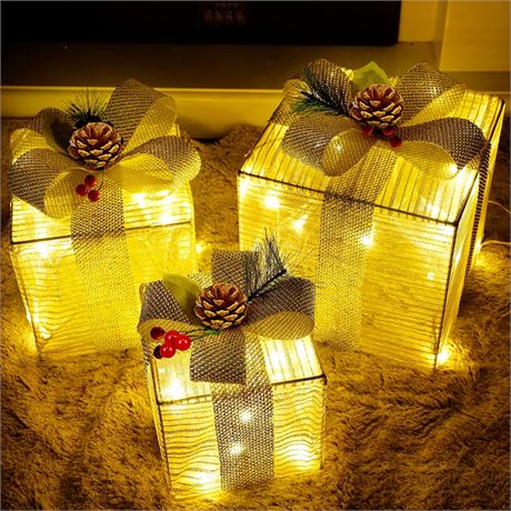 Lulu Home Set of 3 Christmas Lighted Gift Box